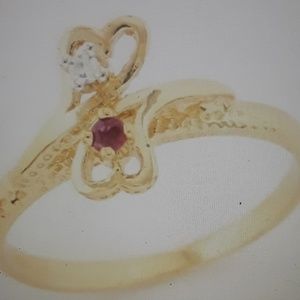 10K Solid Gold Ring with Natural Diamond and Ruby